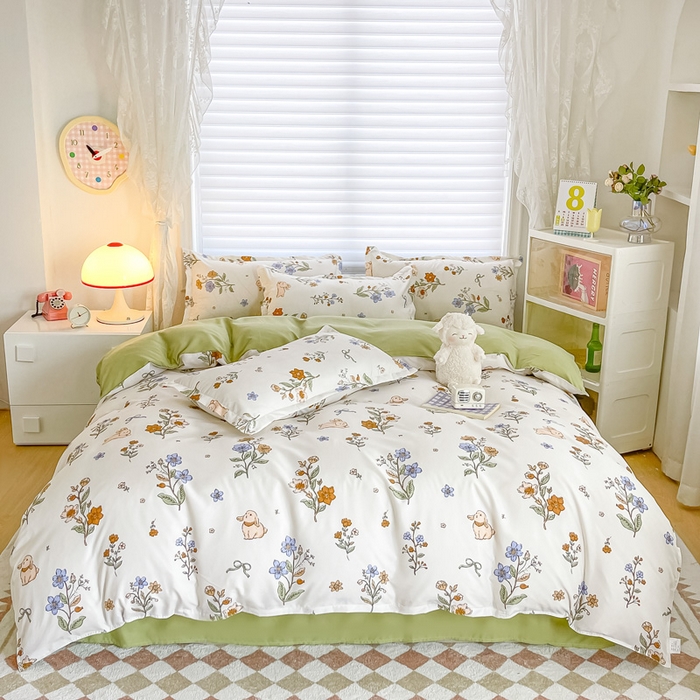 91家纺网 家纺一手货源 找家纺 楠沐家纺 2025年新款亲肤水洗棉芦荟棉磨毛单被套（第二批） 花丛兔