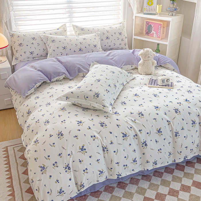 91家纺网 家纺一手货源 找家纺 楠沐家纺 （套件）2025新款亲肤芦荟棉美棉磨毛印花四件套(第二批) 紫色浪漫