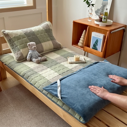 萌飞 2024新款可拆洗棉花床垫双面可用 绿大格