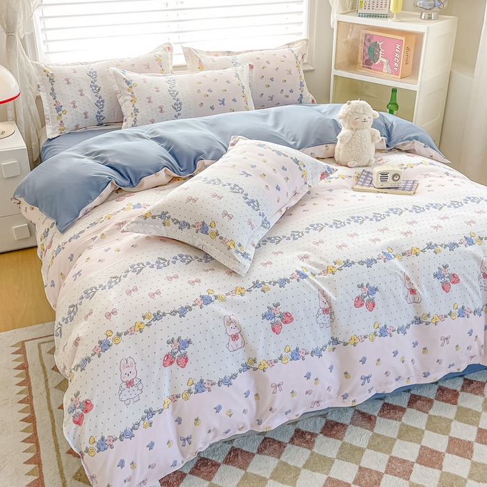 91家纺网 家纺一手货源 找家纺 楠沐家纺 （套件）2025新款亲肤芦荟棉美棉磨毛印花四件套(第二批) 田园小兔