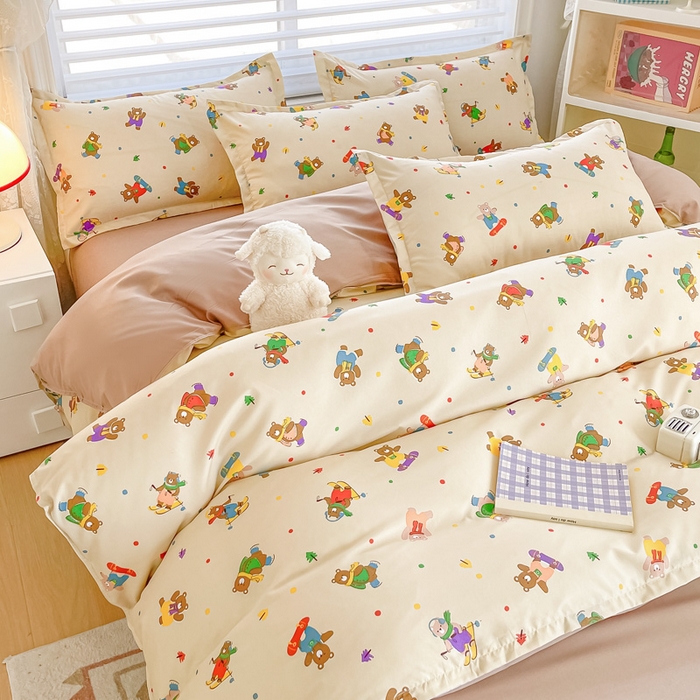 91家纺网 家纺一手货源 找家纺 楠沐家纺 （套件）2025新款亲肤芦荟棉美棉磨毛印花四件套(第二批) 滑板小熊