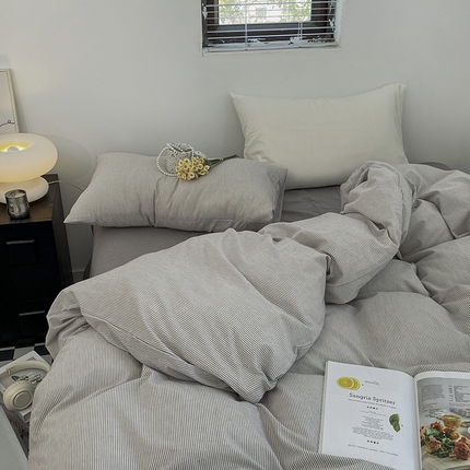 91家纺网 家纺一手货源 找家纺 （总）2024新款A类全棉纯棉纯色双拼色织水洗棉四件套