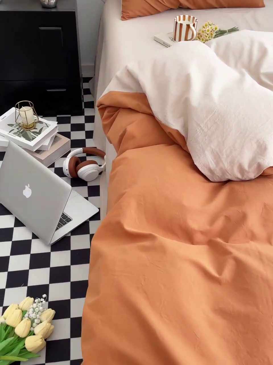 91家纺网 家纺一手货源 找家纺 2024新款A类全棉纯棉纯色双拼色织水洗棉四件套 南瓜拼卡其