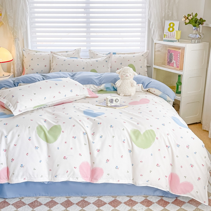 91家纺网 家纺一手货源 找家纺 楠沐家纺 2025年新款亲肤水洗棉芦荟棉磨毛单被套（第二批） 爱心满满