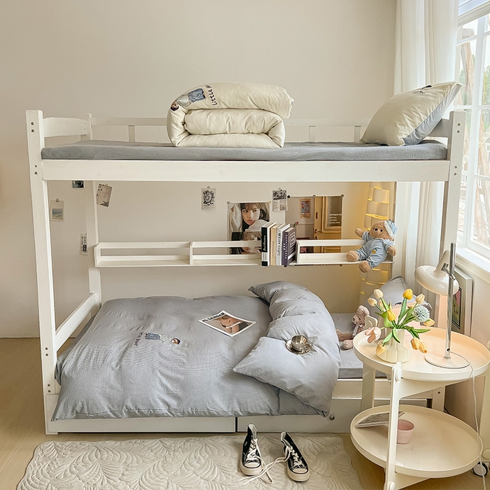 91家纺网 家纺一手货源 找家纺 眠帛家居 2024新款宿舍三件套水洗棉提花刺绣四件套熊先生 雾灰