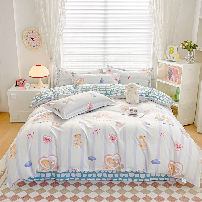 91家纺网 家纺一手货源 找家纺 楠沐家纺 2025年新款亲肤水洗棉芦荟棉磨毛单被套（第二批） 爱心熊