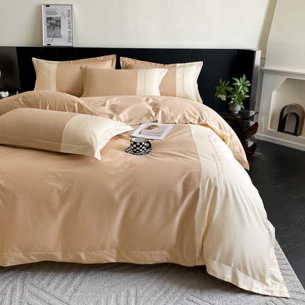 91家纺网 家纺一手货源 找家纺 （总）如一 2024新款全棉宽边刺绣撞色四件套-缪斯