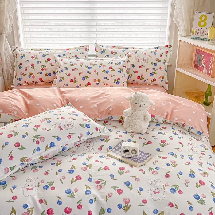 91家纺网 家纺一手货源 找家纺 楠沐家纺 （套件）2025新款亲肤芦荟棉美棉磨毛印花四件套(第二批) 花花兔