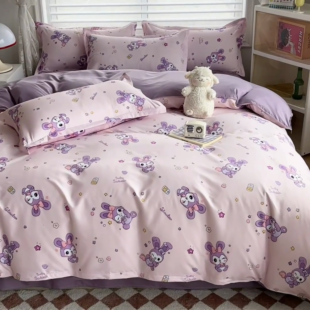 91家纺网 家纺一手货源 找家纺 楠沐家纺 （套件）2025新款亲肤芦荟棉美棉磨毛印花四件套(第二批) 星星兔