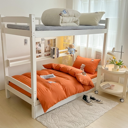 眠帛家居 2024新款宿舍三件套水洗棉提花刺绣四件套熊先生 秋意红