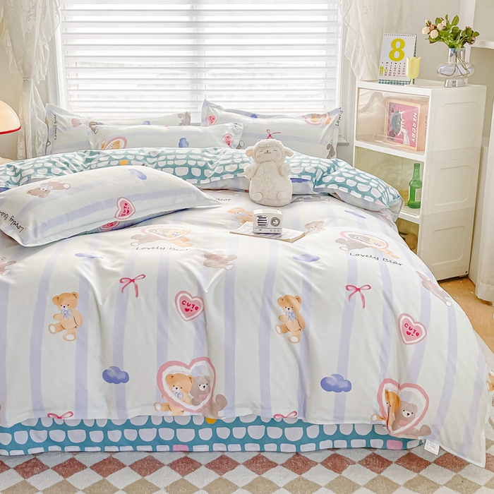 91家纺网 家纺一手货源 找家纺 楠沐家纺 （套件）2025新款亲肤芦荟棉美棉磨毛印花四件套(第二批) 爱心熊