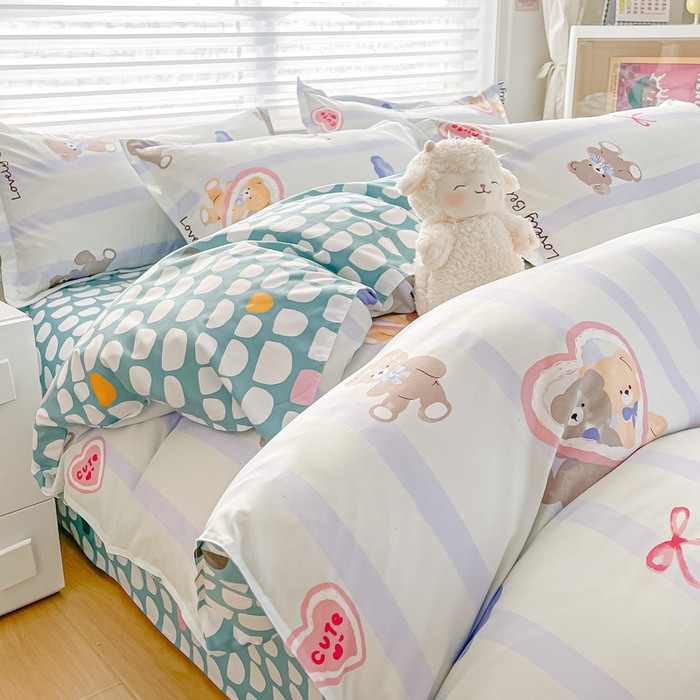 91家纺网 家纺一手货源 找家纺 楠沐家纺 （套件）2025新款亲肤芦荟棉美棉磨毛印花四件套(第二批) 爱心熊