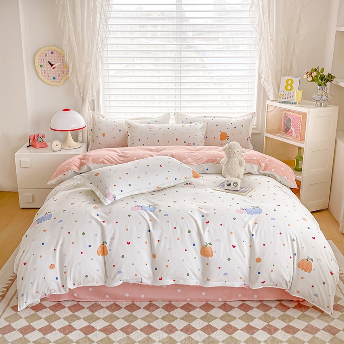 91家纺网 家纺一手货源 找家纺 楠沐家纺 （套件）2025新款亲肤芦荟棉美棉磨毛印花四件套(第二批) 五彩心