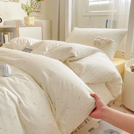 （总）Mr.pig猪先生水洗棉 2024新款A类小清新全棉四件套纯棉床单被套床笠学生宿舍三件套床床上用品