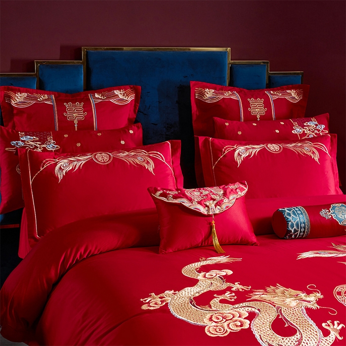 91家纺网 家纺一手货源 找家纺 振翼 2025新款40s全棉丝光喷气婚庆四件套多件套1 龙凤之恋