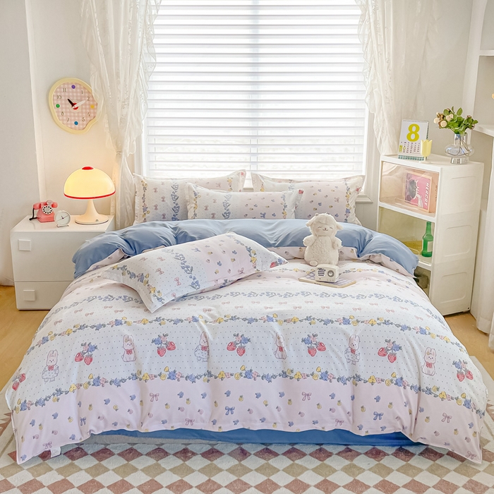 91家纺网 家纺一手货源 找家纺 楠沐家纺 （套件）2025新款亲肤芦荟棉美棉磨毛印花四件套(第二批) 田园小兔