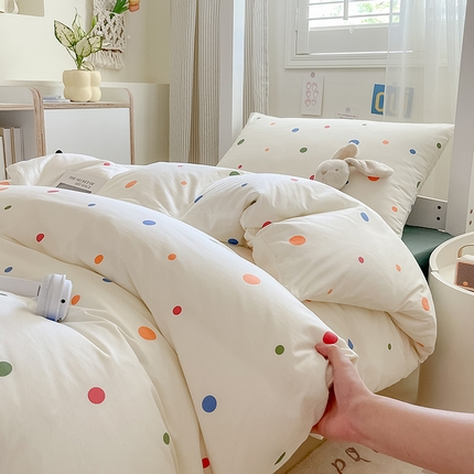 Mr.pig猪先生水洗棉 2024新款A类小清新全棉四件套纯棉床单被套床笠学生宿舍三件套床床上用品 甜甜圈