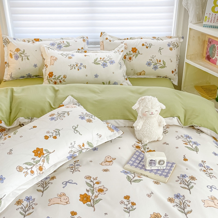 91家纺网 家纺一手货源 找家纺 楠沐家纺 2025年新款亲肤水洗棉芦荟棉磨毛单被套（第二批） 花丛兔