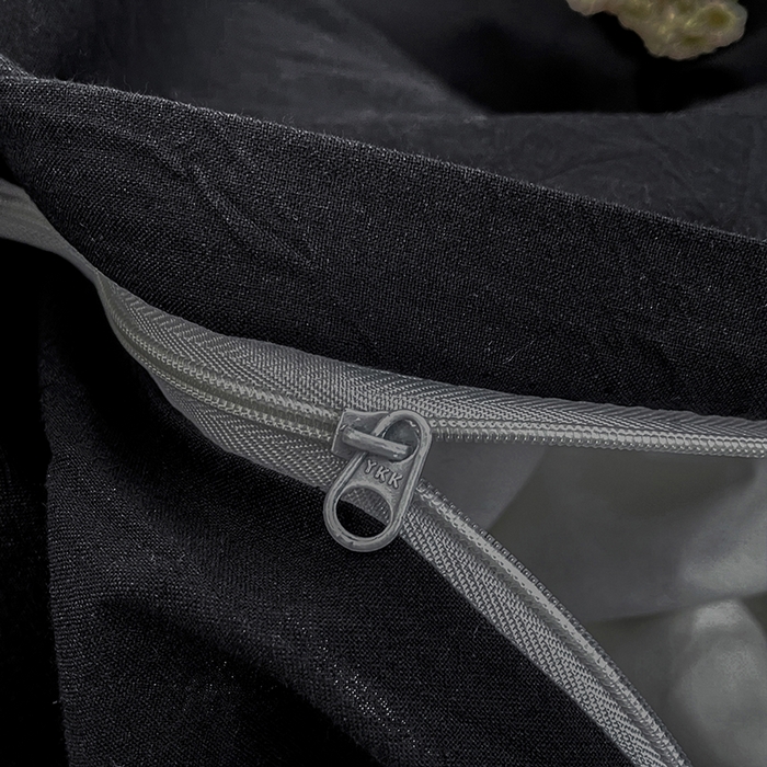 91家纺网 家纺一手货源 找家纺 2024新款A类全棉纯棉纯色双拼色织水洗棉四件套 黑色