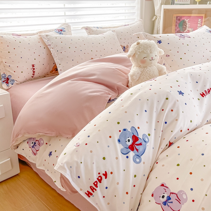 91家纺网 家纺一手货源 找家纺 楠沐家纺 （套件）2025新款亲肤芦荟棉美棉磨毛印花四件套(第二批) 哆咪熊