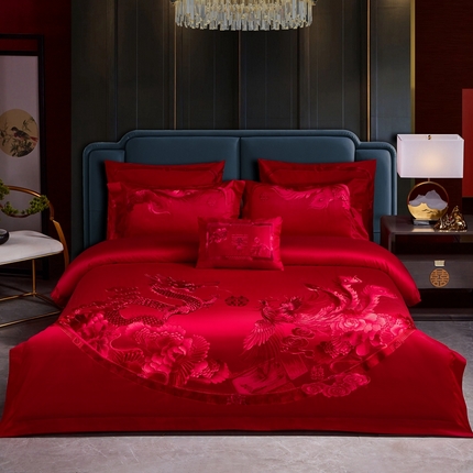 91家纺网 家纺一手货源 找家纺 （总）美娘阁 2025新款长绒棉贡缎提花款新中式古典韵味精美刺绣婚庆四件套多件套