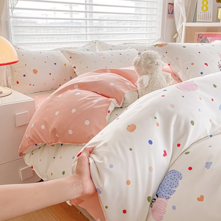 91家纺网 家纺一手货源 找家纺 楠沐家纺 （套件）2025新款亲肤芦荟棉美棉磨毛印花四件套(第二批) 五彩心