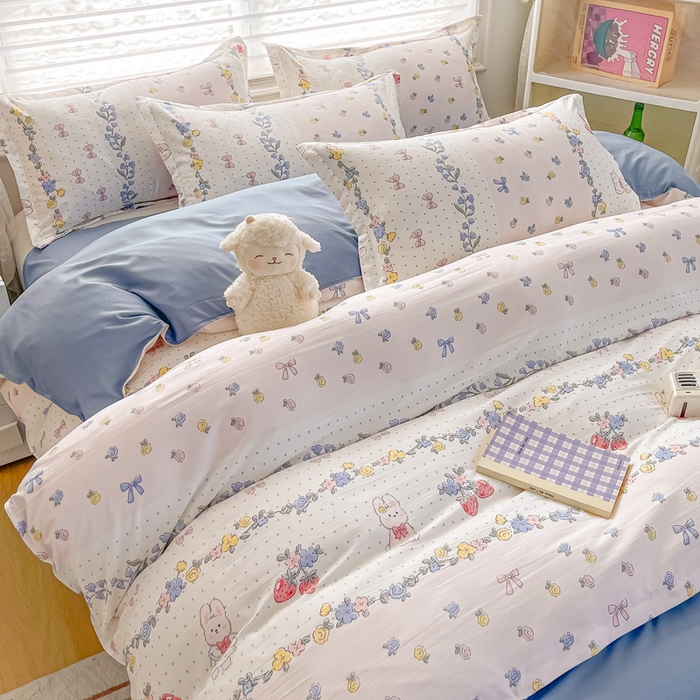 91家纺网 家纺一手货源 找家纺 楠沐家纺 （套件）2025新款亲肤芦荟棉美棉磨毛印花四件套(第二批) 田园小兔