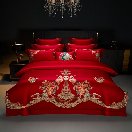 91家纺网 家纺一手货源 找家纺 （总）美娘阁 2025新款长绒棉贡缎新中式古典韵味精美刺绣婚庆四件套多件套系列