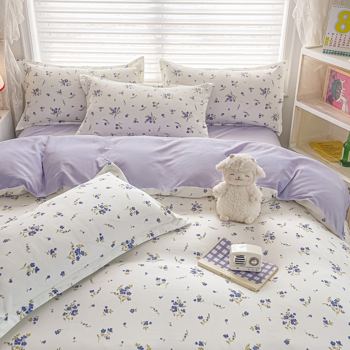 91家纺网 家纺一手货源 找家纺 楠沐家纺 （套件）2025新款亲肤芦荟棉美棉磨毛印花四件套(第二批) 紫色浪漫