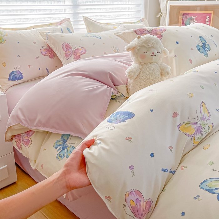 91家纺网 家纺一手货源 找家纺 楠沐家纺 2025年新款亲肤水洗棉芦荟棉磨毛单被套（第二批） 蝶舞仙子