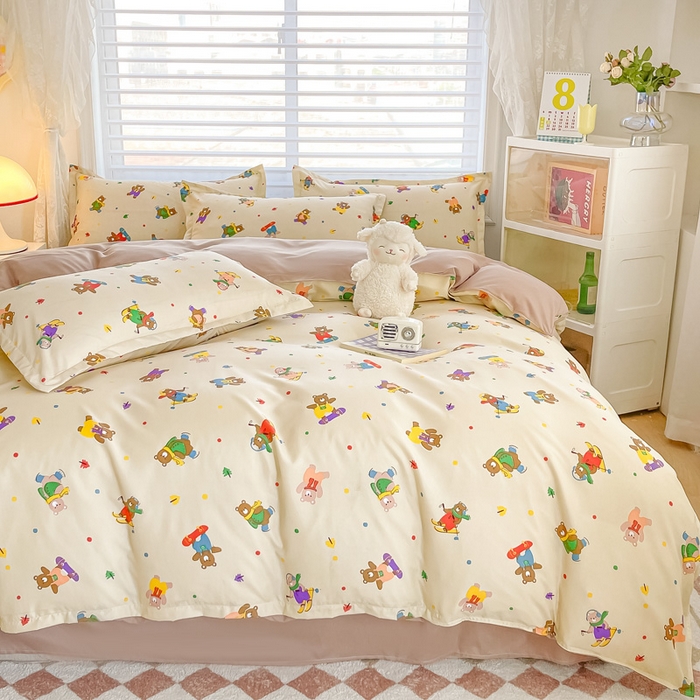 91家纺网 家纺一手货源 找家纺 楠沐家纺 （套件）2025新款亲肤芦荟棉美棉磨毛印花四件套(第二批) 滑板小熊