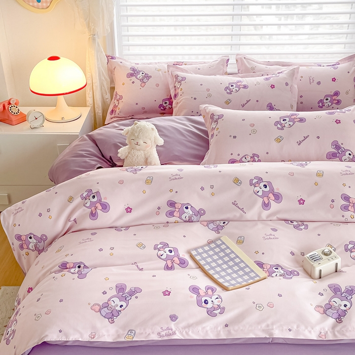 91家纺网 家纺一手货源 找家纺 楠沐家纺 （套件）2025新款亲肤芦荟棉美棉磨毛印花四件套(第二批) 星星兔