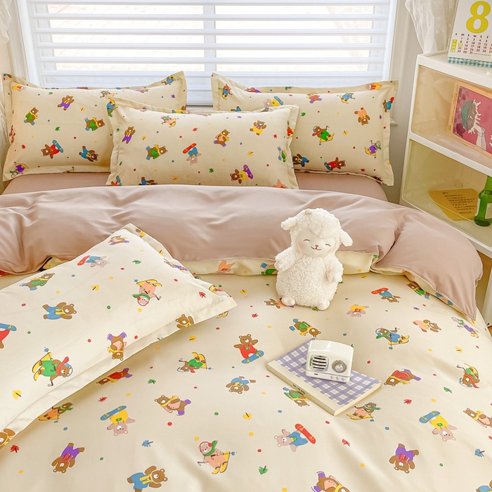 91家纺网 家纺一手货源 找家纺 楠沐家纺 2025年新款亲肤水洗棉芦荟棉磨毛单被套（第二批） 滑板小熊