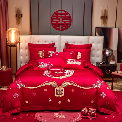 美娘阁 2025新款长绒棉贡缎新中式古典韵味精美刺绣婚庆四件套多件套系列 富丽满堂