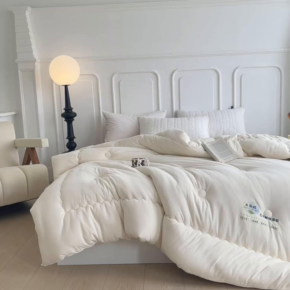91家纺网 家纺一手货源 找家纺 咏绒家纺工厂店 2024新款工厂直供品质款云朵绒超柔奶盖泡芙冬被春秋被子被芯 云朵白
