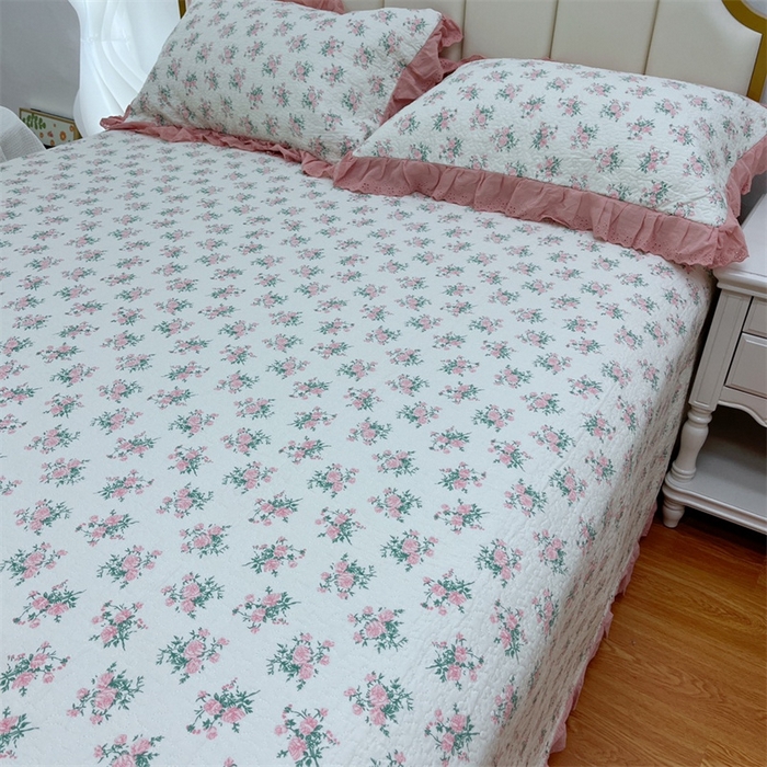 91家纺网 家纺一手货源 找家纺 暖居 2024新款砂洗棉花被套全棉床盖四件套绗缝夹棉纯棉床盖三件套茉莉