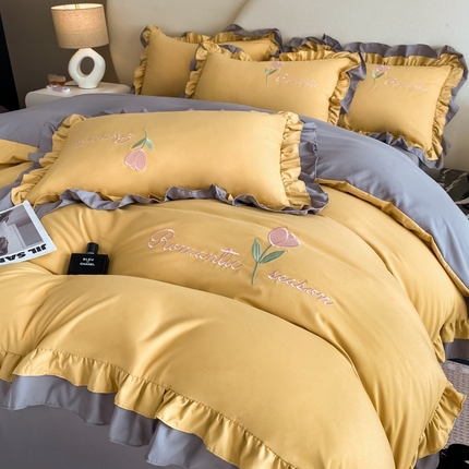 91家纺网 家纺一手货源 找家纺 （总）索飞特家纺 2025新款水洗棉刺绣双层边四件套（情深）