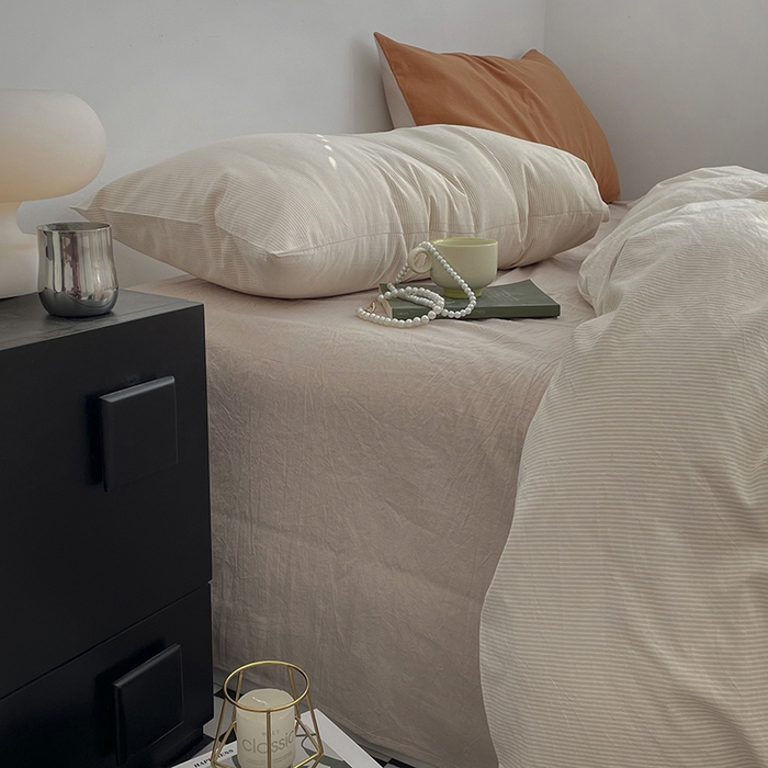 91家纺网 家纺一手货源 找家纺 2024新款A类全棉纯棉纯色双拼色织水洗棉四件套 米密条