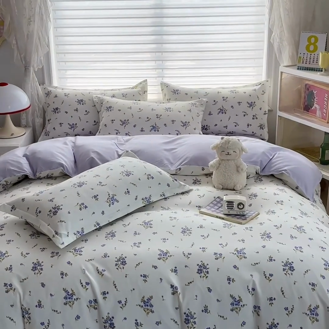 91家纺网 家纺一手货源 找家纺 楠沐家纺 （套件）2025新款亲肤芦荟棉美棉磨毛印花四件套(第二批) 紫色浪漫