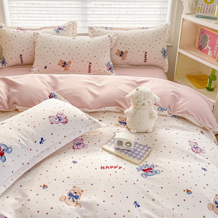 91家纺网 家纺一手货源 找家纺 楠沐家纺 （套件）2025新款亲肤芦荟棉美棉磨毛印花四件套(第二批) 哆咪熊