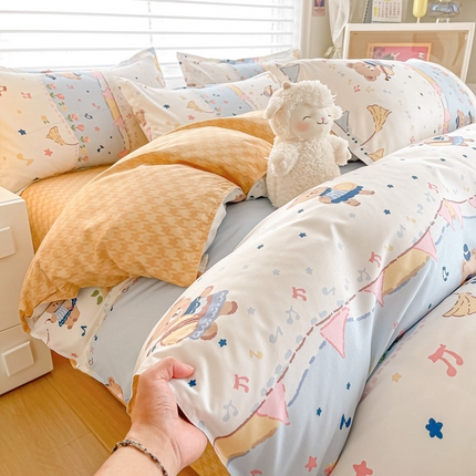 91家纺网 家纺一手货源 找家纺 楠沐家纺 （套件）2025新款亲肤芦荟棉美棉磨毛印花四件套(第二批) 派对熊