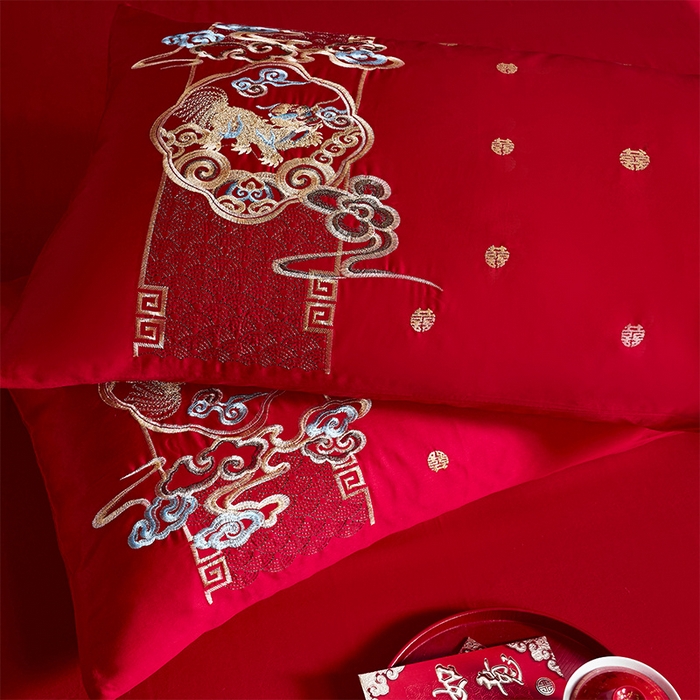 91家纺网 家纺一手货源 找家纺 振翼 2025新款40s全棉丝光喷气婚庆四件套多件套1 龙凤之恋