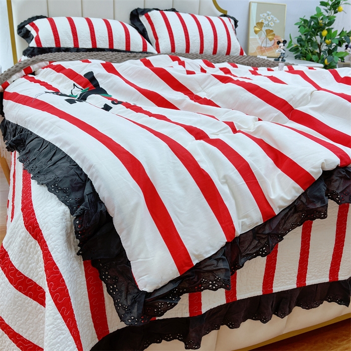 91家纺网 家纺一手货源 找家纺 暖居 2024新款豆豆被四件套棉花床盖三件套四季通用条纹猫