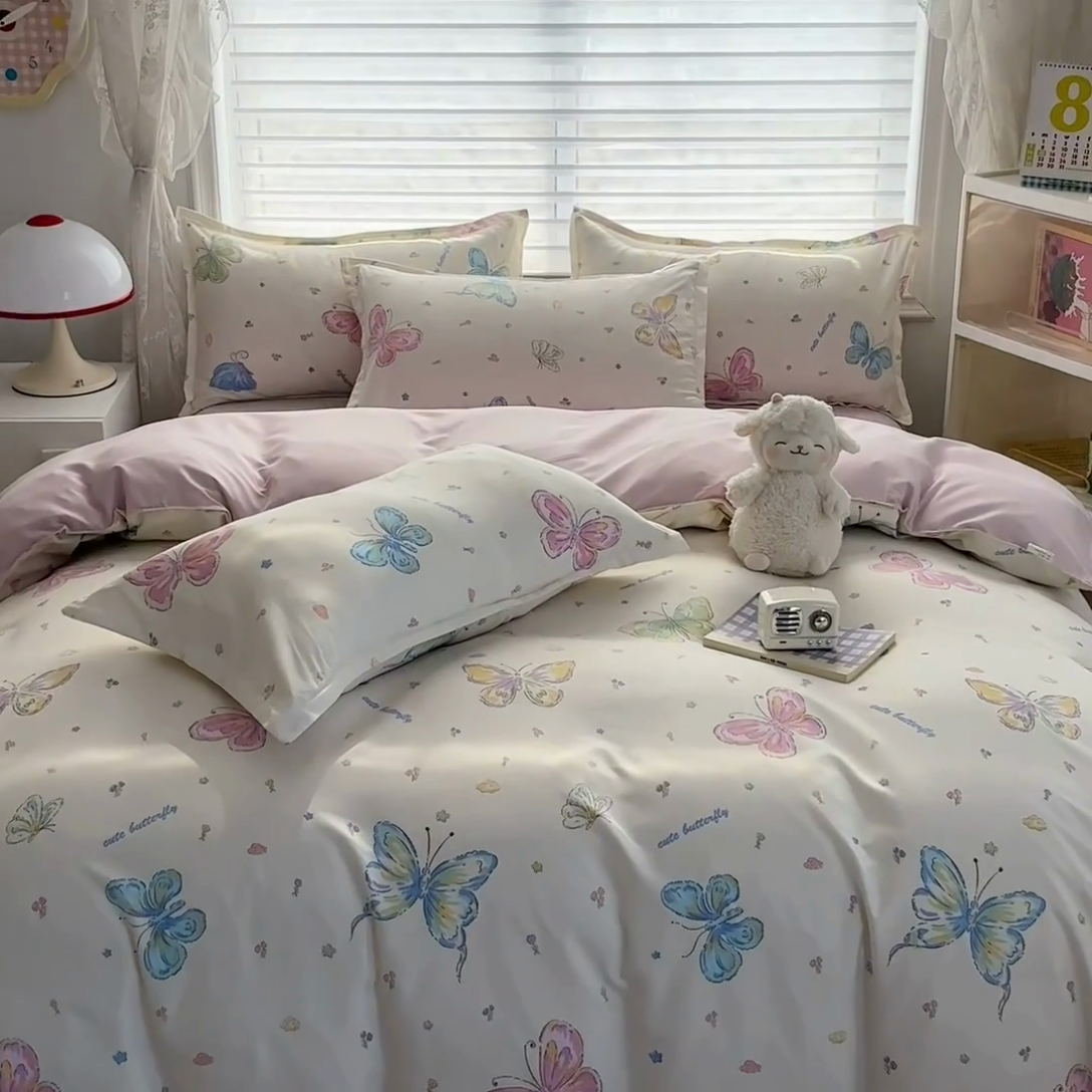 91家纺网 家纺一手货源 找家纺 楠沐家纺 （套件）2025新款亲肤芦荟棉美棉磨毛印花四件套(第二批) 蝶舞仙子