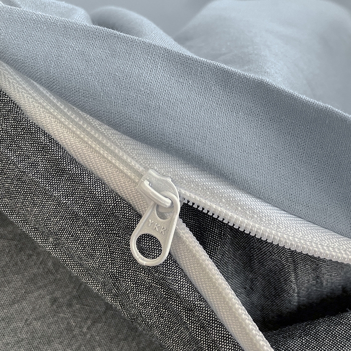 91家纺网 家纺一手货源 找家纺 2024新款A类全棉纯棉纯色双拼色织水洗棉四件套 雾蓝拼深灰