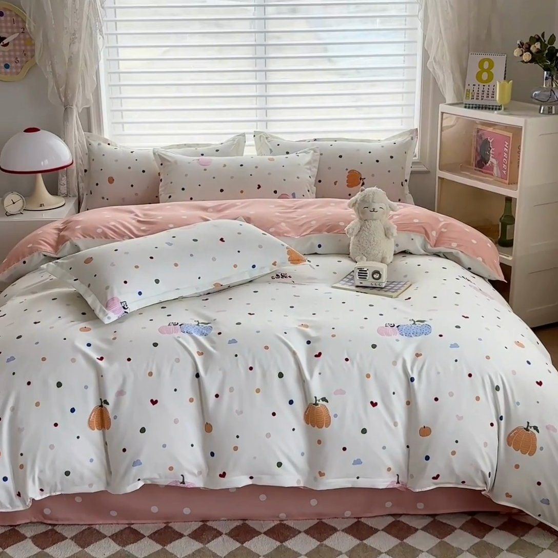 91家纺网 家纺一手货源 找家纺 楠沐家纺 （套件）2025新款亲肤芦荟棉美棉磨毛印花四件套(第二批) 五彩心