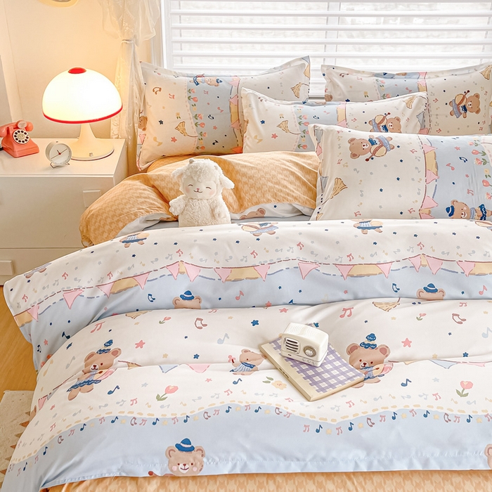 91家纺网 家纺一手货源 找家纺 楠沐家纺 （套件）2025新款亲肤芦荟棉美棉磨毛印花四件套(第二批) 派对熊