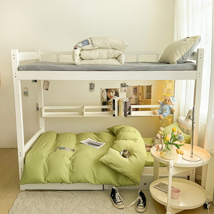 91家纺网 家纺一手货源 找家纺 眠帛家居 2024新款宿舍三件套水洗棉提花刺绣四件套熊先生 果绿