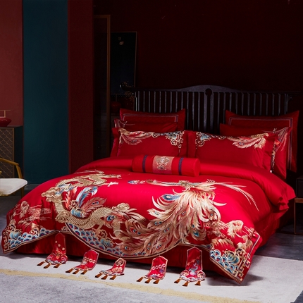 91家纺网 家纺一手货源 找家纺 （总）美娘阁 2025新款长绒棉贡缎新中式古典韵味精美刺绣婚庆四件套多件套系列