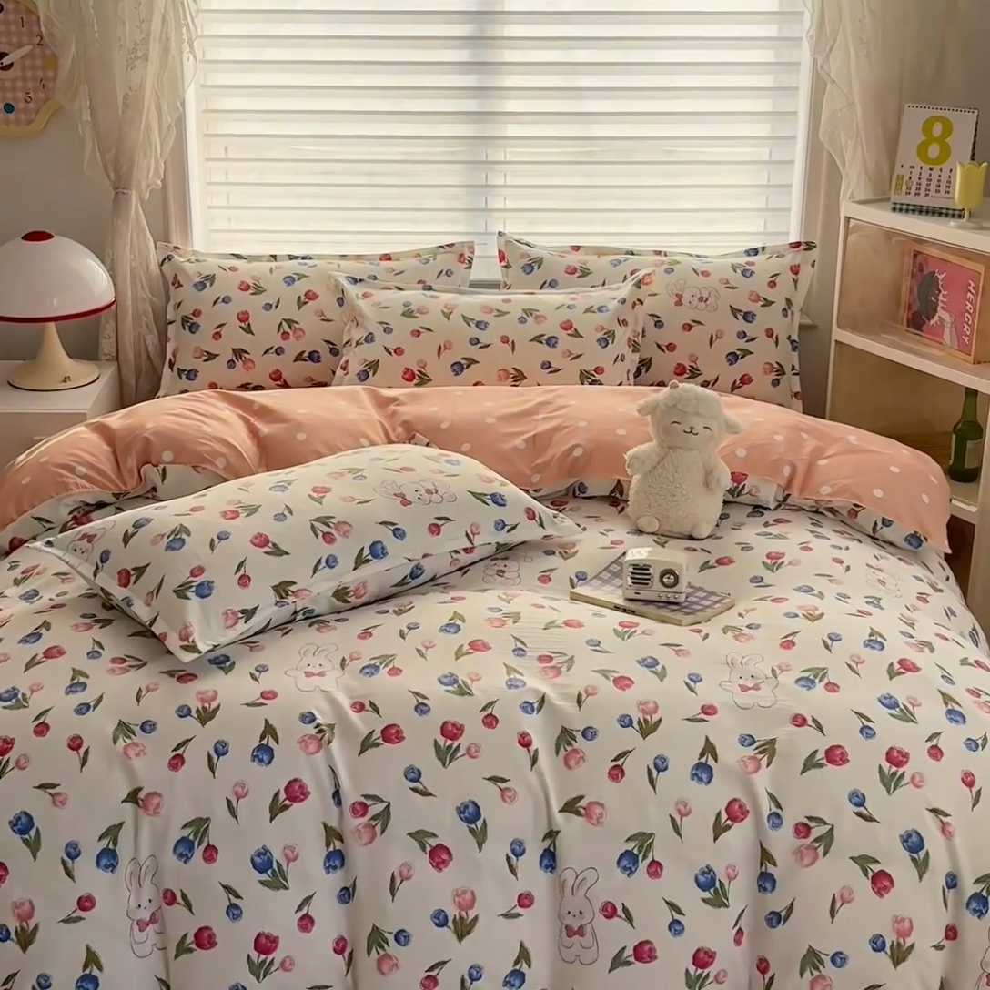 91家纺网 家纺一手货源 找家纺 楠沐家纺 （套件）2025新款亲肤芦荟棉美棉磨毛印花四件套(第二批) 花花兔